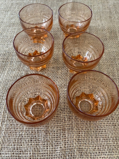 Art Deco French Peach/Rose Aperitif Glasses (6) one available set - SOLD