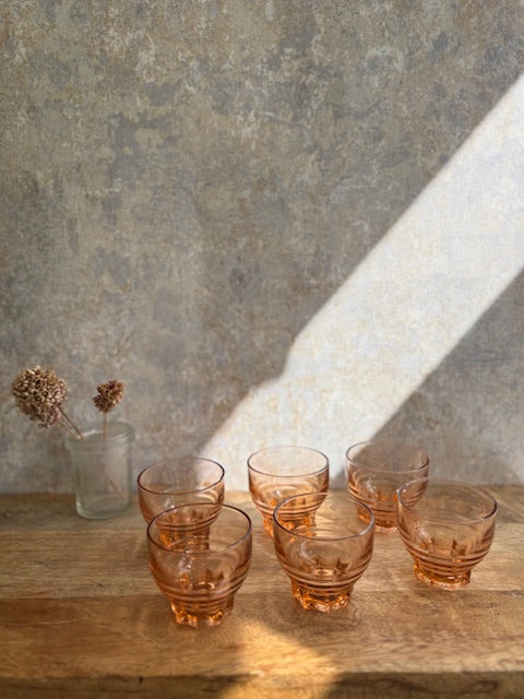 Art Deco French Peach/Rose Aperitif Glasses (6) one available set - SOLD