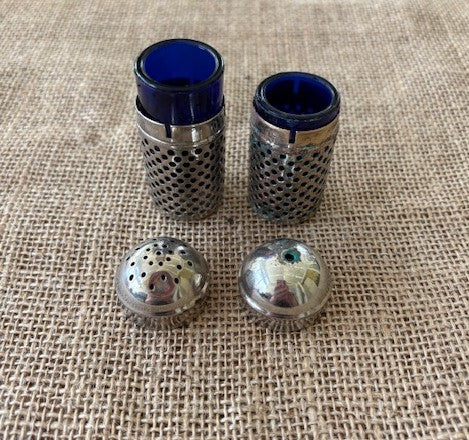 Vintage EPNS and Cobalt Blue Salt & Pepper Shakers one set available.